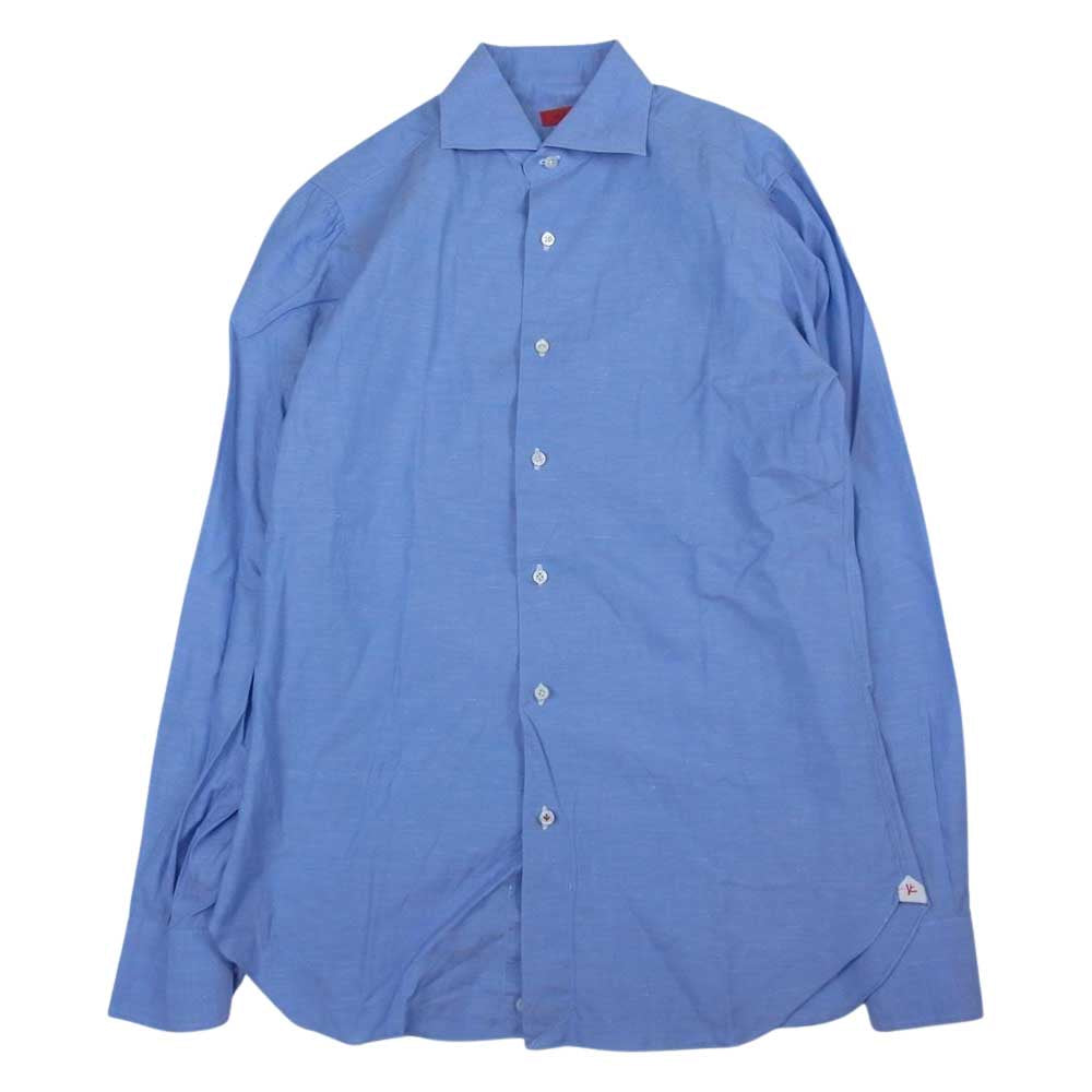 イサイア リネン混 コットン 長袖 シャツ ブルー系 15/38【中古】