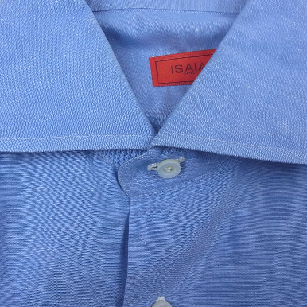 イサイア リネン混 コットン 長袖 シャツ ブルー系 15/38【中古】