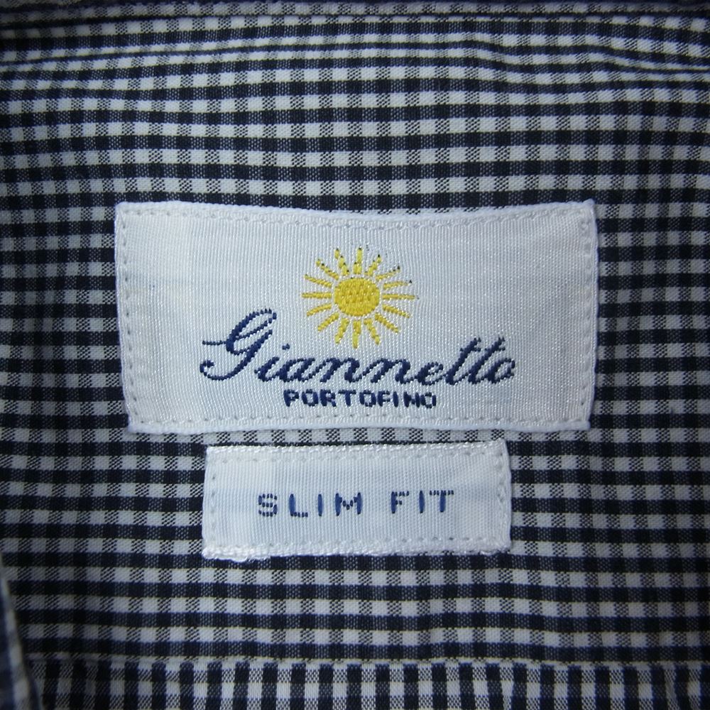 ジャンネット SLIM FIT スリムフィット タルカラー 長袖 ギンガム チェック シャツ ネイビー ネイビー系 15.5/39【中古】