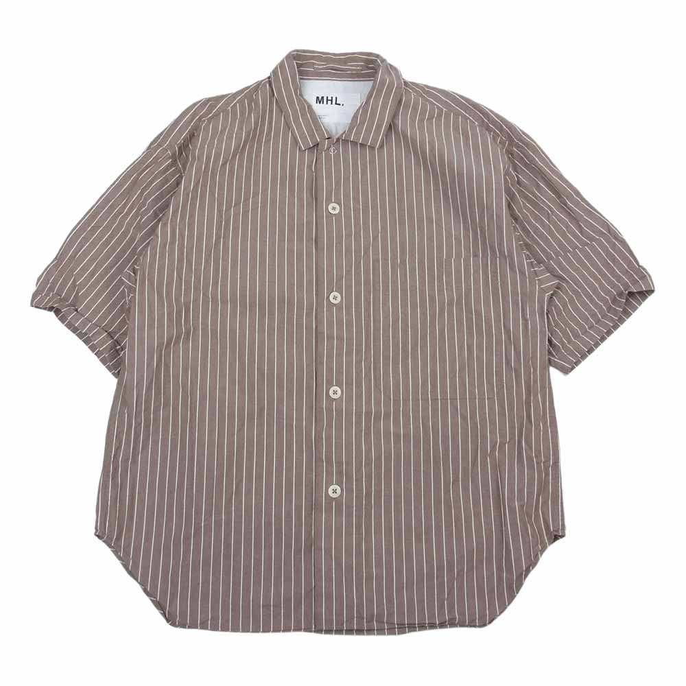 MARGARET HOWELL マーガレットハウエル 596-1150513 MHL WASHED STRIPE COTTON SHIRT ストライプ 半袖 シャツ ブラウン系 S【中古】