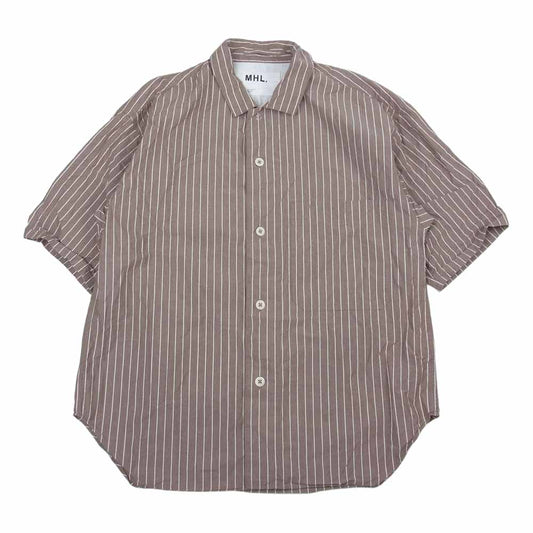 MARGARET HOWELL マーガレットハウエル 596-1150513 MHL WASHED STRIPE COTTON SHIRT ストライプ 半袖 シャツ ブラウン系 S【中古】
