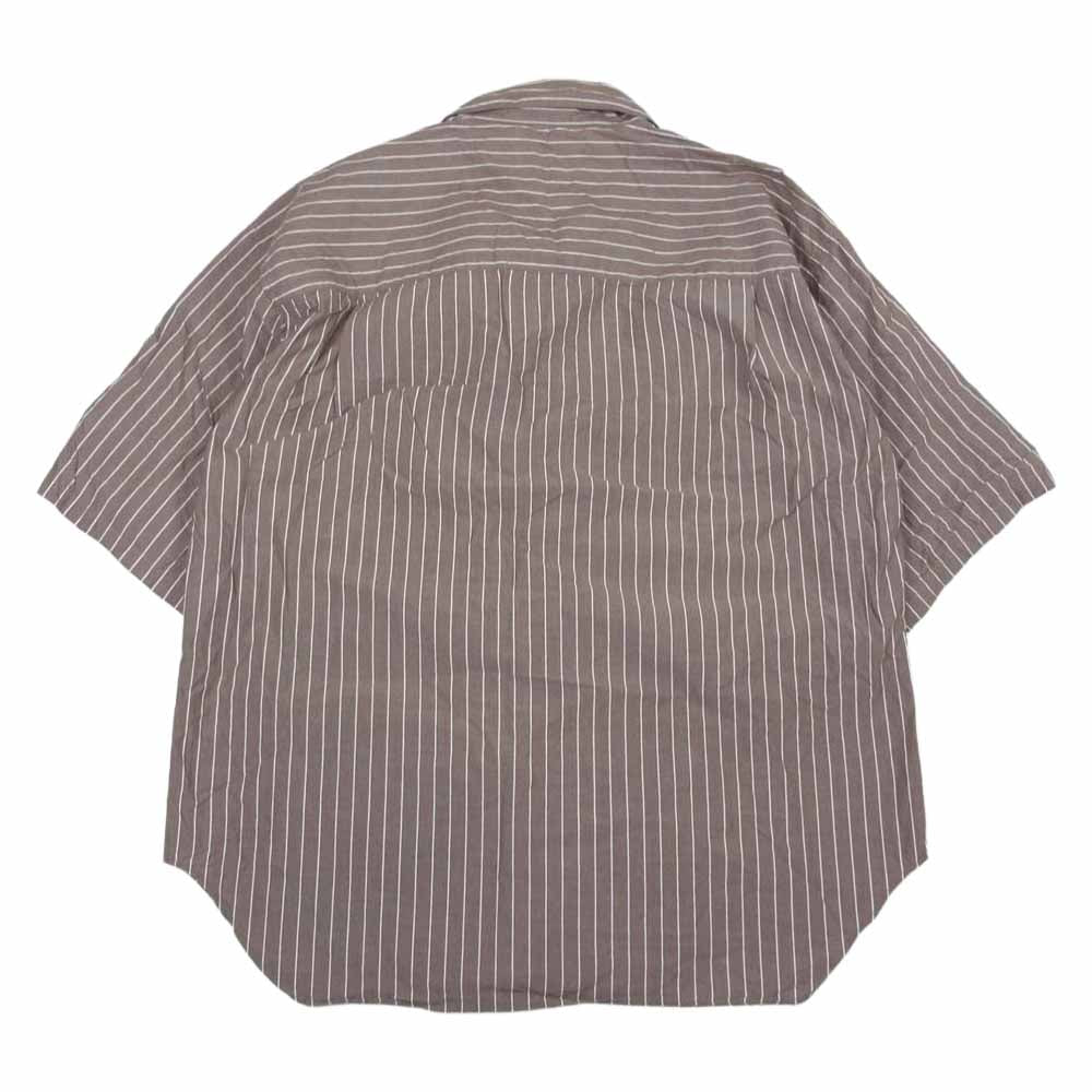 MARGARET HOWELL マーガレットハウエル 596-1150513 MHL WASHED STRIPE COTTON SHIRT ストライプ 半袖 シャツ ブラウン系 S【中古】