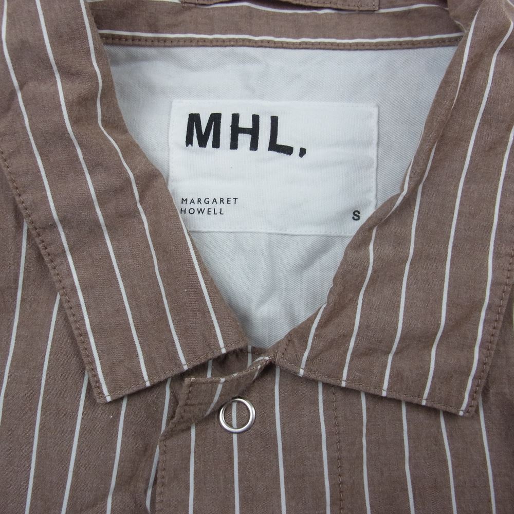 MARGARET HOWELL マーガレットハウエル 596-1150513 MHL WASHED STRIPE COTTON SHIRT ストライプ 半袖 シャツ ブラウン系 S【中古】