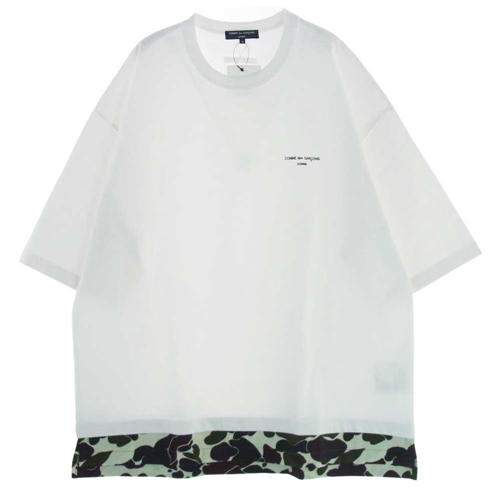 COMME des GARCONS HOMME コムデギャルソンオム AD2021 HI-T002 綿度詰天竺 半袖 Tシャツ 迷彩 ホワイト系 L【新古品】【未使用】【中古】