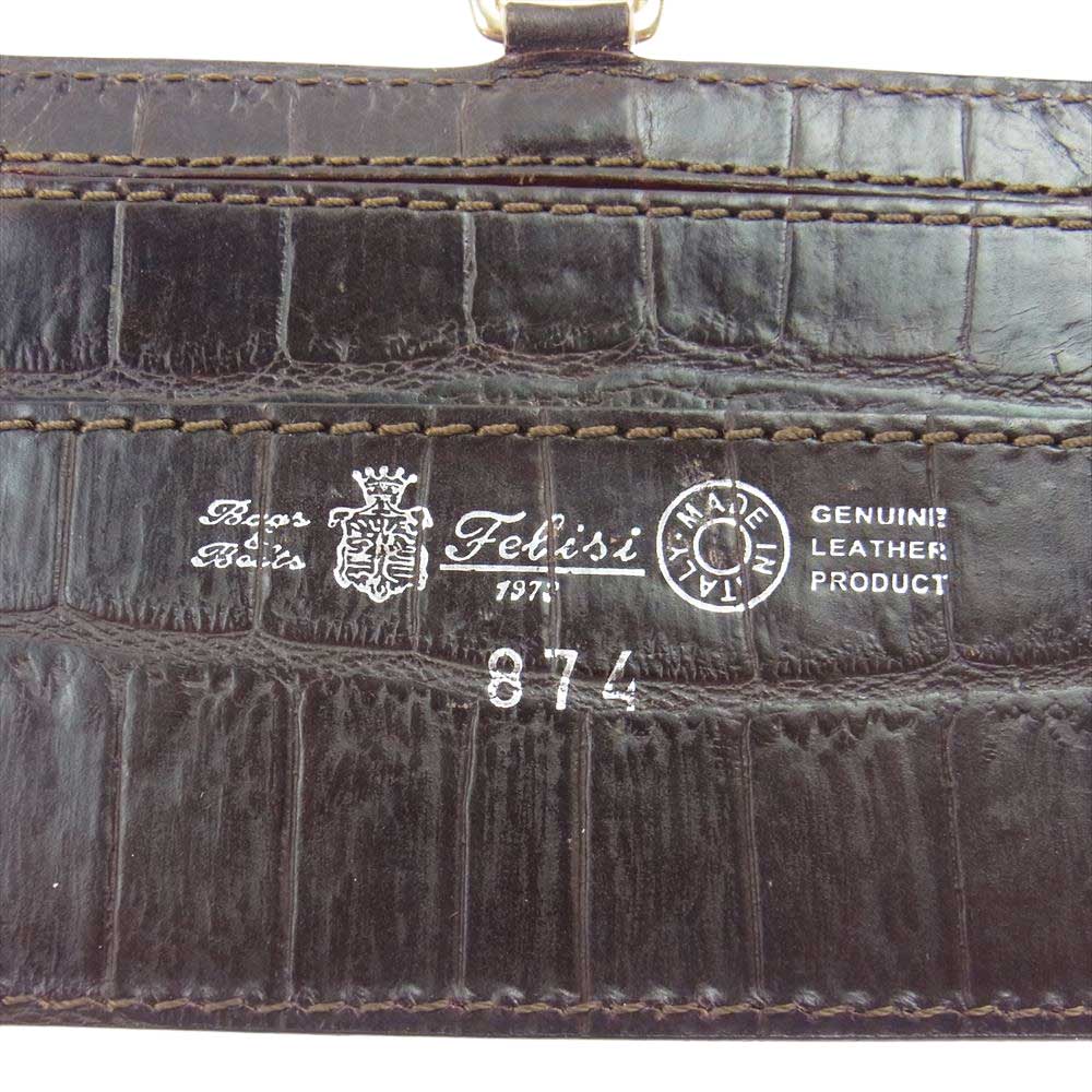 Felisi フェリージ 874 クロコ 型押し レザー パスケース ネックホルダー ブラウン系【中古】