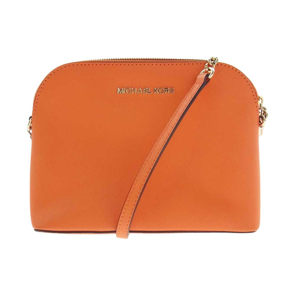Michael Kors マイケルコース シンディー レザー ラージ ドーム クロスボディー ショルダーバッグ オレンジ系【中古】