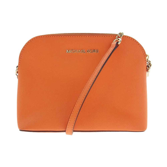 Michael Kors マイケルコース シンディー レザー ラージ ドーム クロスボディー ショルダーバッグ オレンジ系【中古】