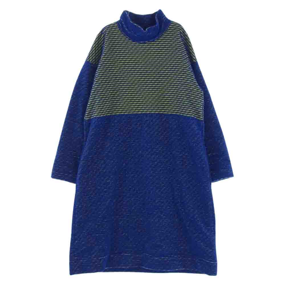 ISSEY MIYAKE イッセイミヤケ IM64FH500  ハイネック ボーダー 切替 ワンピース ブルー系 イエロー系 3【中古】
