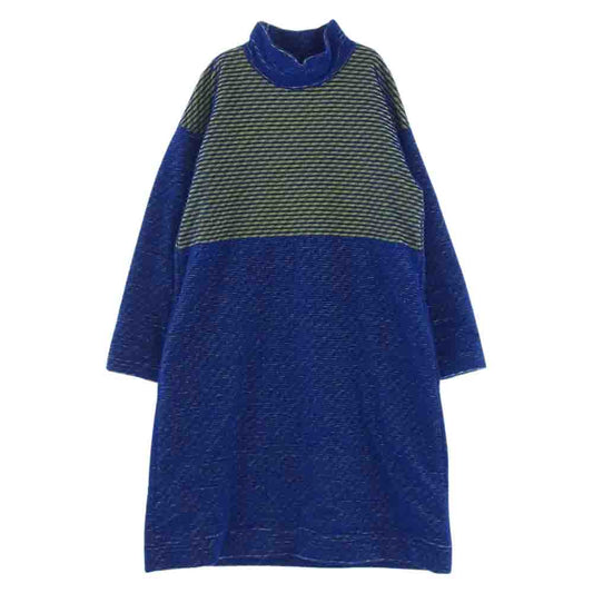 ISSEY MIYAKE イッセイミヤケ IM64FH500  ハイネック ボーダー 切替 ワンピース ブルー系 イエロー系 3【中古】