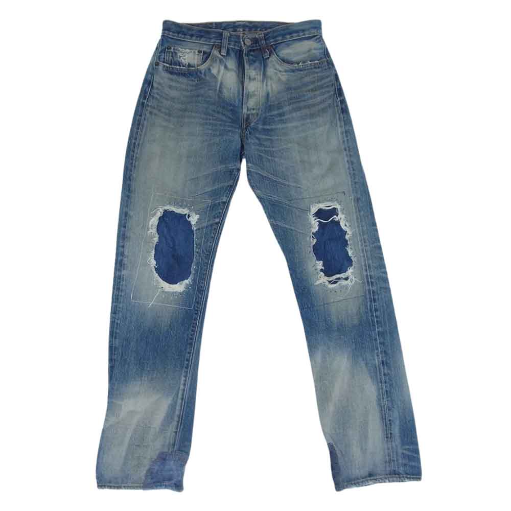 SUGAR CANE シュガーケーン USED加工 パッチワーク ダメージ ボタンフライ デニムパンツ ジーンズ インディゴブルー系【中古】