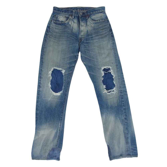 SUGAR CANE シュガーケーン USED加工 パッチワーク ダメージ ボタンフライ デニムパンツ ジーンズ インディゴブルー系【中古】