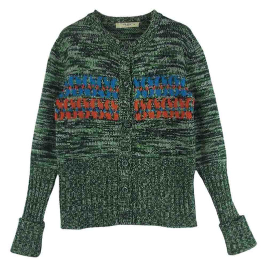 PRADA プラダ P25442 1A8W 国内正規品 マルチカラー カシミヤ混 ウール ニット カーディガン イタリア製 グリーン系 38【中古】