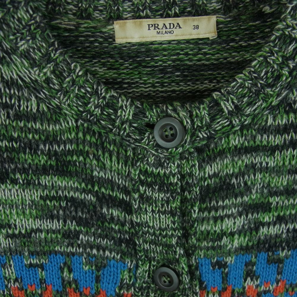 PRADA プラダ P25442 1A8W 国内正規品 マルチカラー カシミヤ混 ウール ニット カーディガン イタリア製 グリーン系 38【中古】