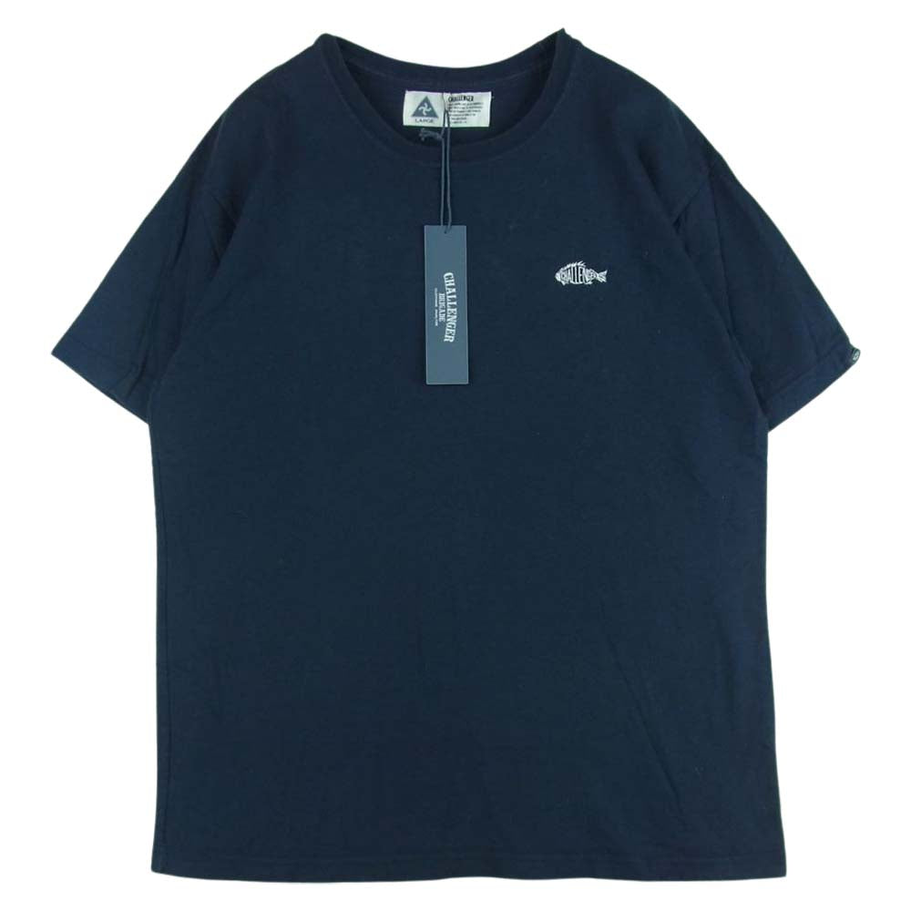 CHALLENGER チャレンジャー CLG-TS 018-17 EM FISH LOGO TEE フィッシュ ボーン ロゴ刺繍 クルーネック 半袖 Tシャツ ネイビー系 L【中古】