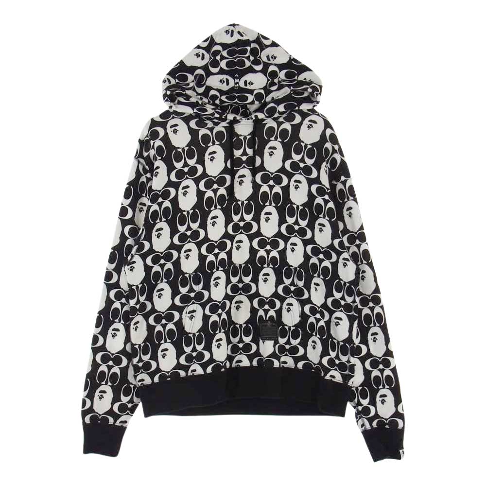 A BATHING APE アベイシングエイプ 21AW COACH コーチ PULLOVER HOODIE プルオーバー パーカー ブラック系 L【中古】
