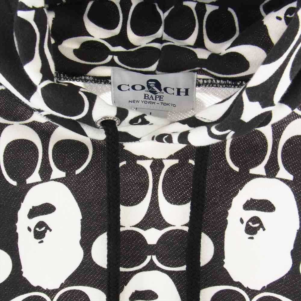A BATHING APE アベイシングエイプ 21AW COACH コーチ PULLOVER HOODIE プルオーバー パーカー ブラック系 L【中古】
