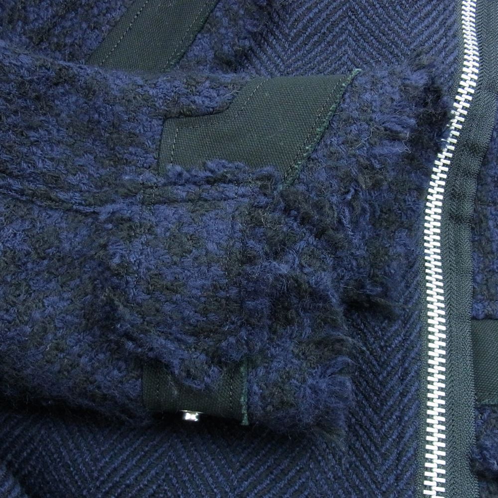 Sacai サカイ 19-04595 Wool Tweed Jacket ウール ツイード ハイブリッド ドッキング レイヤード ライダース ジャケット  ネイビー系 2【中古】