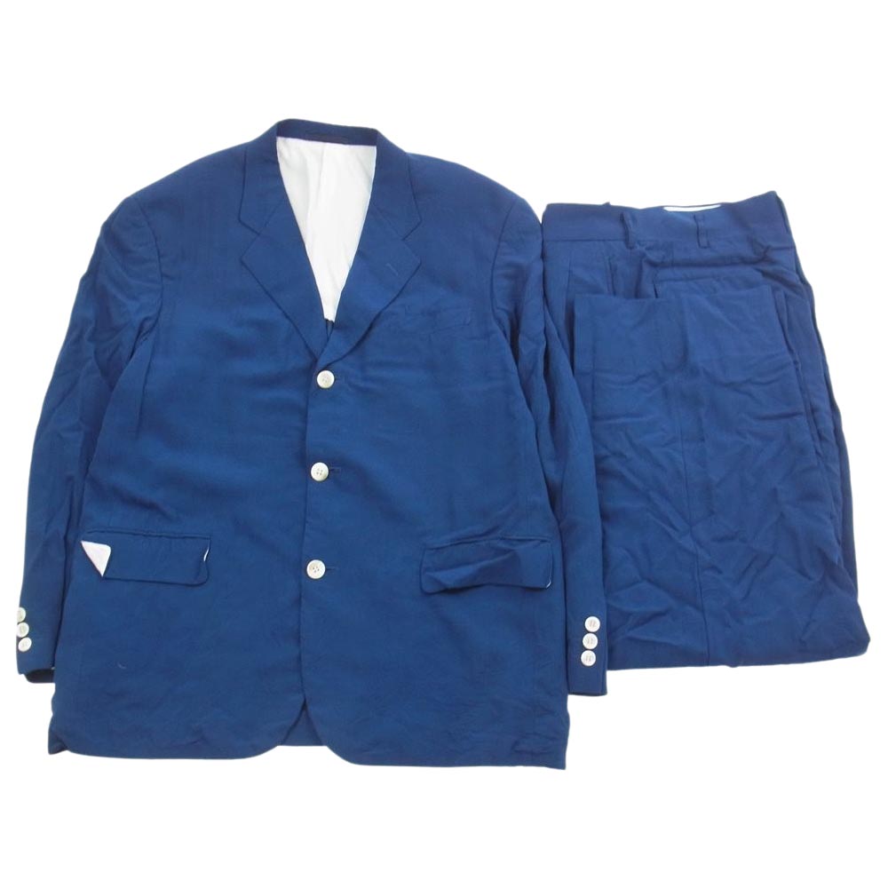 COMME des GARCONS HOMME コムデギャルソンオム AD1995 HJ-10036S 90s ヴィンテージ レーヨン100％ 半裏 テーラードジャケット スラックスパンツ スーツ セットアップ ブルー ブルー系 S【中古】