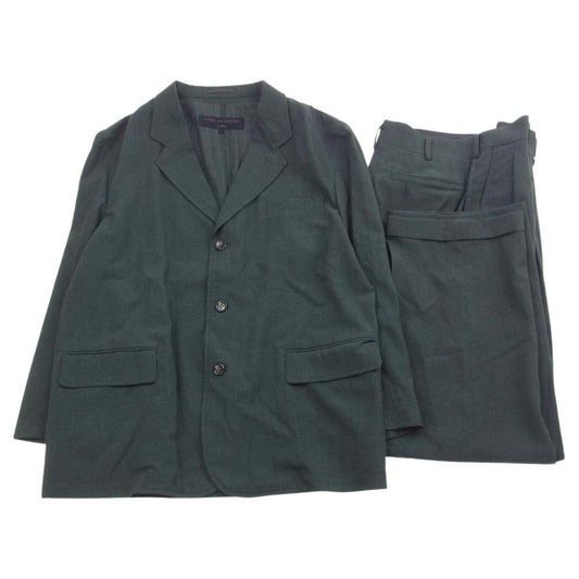COMME des GARCONS HOMME コムデギャルソンオム AD1996 HJ-02028S 90s ヴィンテージ アーカイブ ウール 裏無し テーラードジャケット スラックスパンツ スーツ セットアップ グリーン系 S【中古】