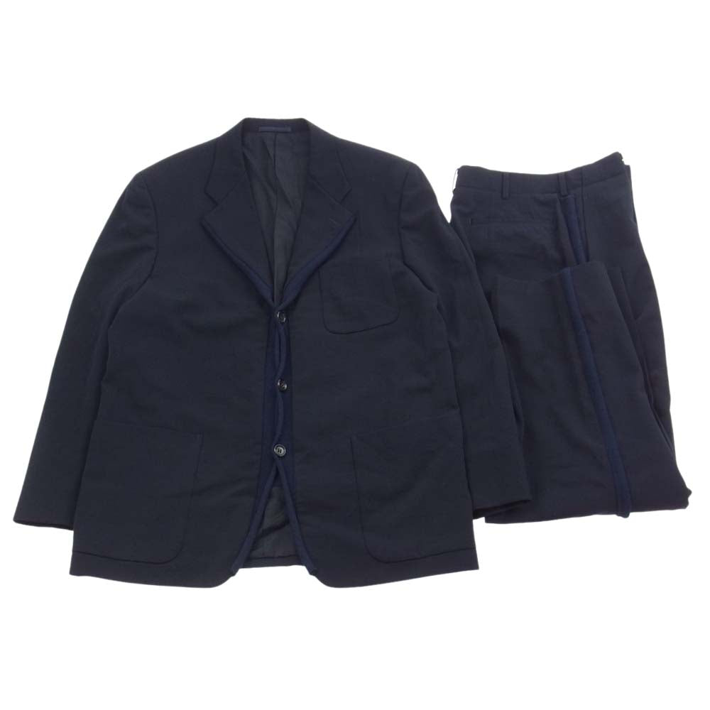 COMME des GARCONS HOMME コムデギャルソンオム AD1996 HJ-04001M 90s ヴィンテージ アーカイブ ニット パイピング 切替 テーラードジャケット サイドライン スラックスパンツ スーツ セットアップ ネイビー系 M【中古】