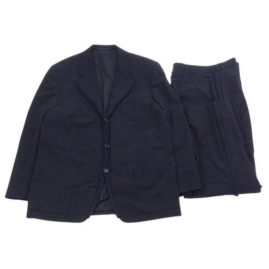 COMME des GARCONS HOMME コムデギャルソンオム AD1996 HJ-04001M 90s ヴィンテージ アーカイブ ニット パイピング 切替 テーラードジャケット サイドライン スラックスパンツ スーツ セットアップ ネイビー系 M【中古】