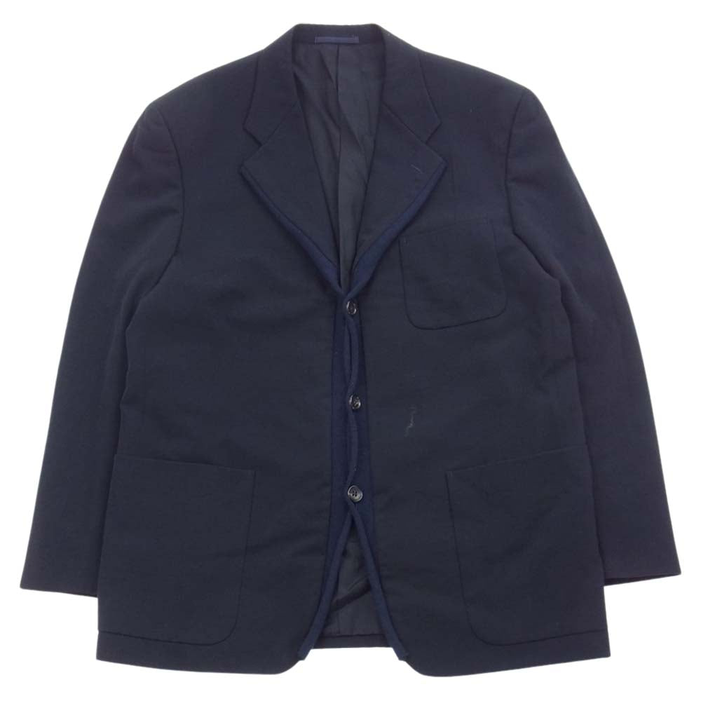 COMME des GARCONS HOMME コムデギャルソンオム AD1996 HJ-04001M 90s ヴィンテージ アーカイブ ニット パイピング 切替 テーラードジャケット サイドライン スラックスパンツ スーツ セットアップ ネイビー系 M【中古】