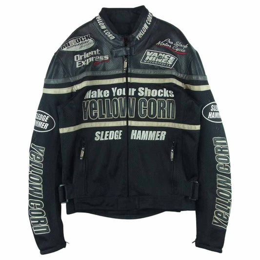 イエローコーン BB-1104 メッシュ フェイクレザー ライダース ジャケット ブラック系 L【中古】