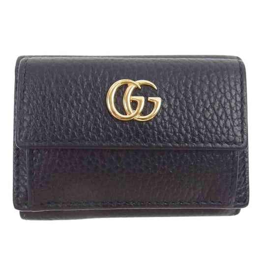 GUCCI グッチ 523277 0416 ブラック プチ GG マーモント レザー コンパクト トライフォールド ウォレット 財布 ブラック系【中古】