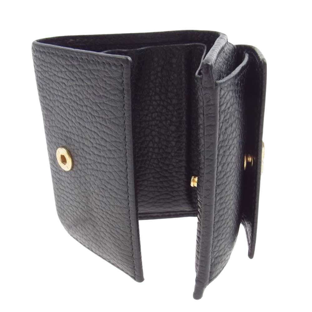 GUCCI グッチ 523277 0416 ブラック プチ GG マーモント レザー コンパクト トライフォールド ウォレット 財布 ブラック系【中古】