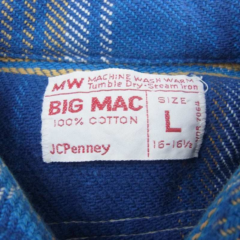 BIG MAC ビッグマック 70s フランネル チェック 長袖 シャツ ブルー系 L【中古】