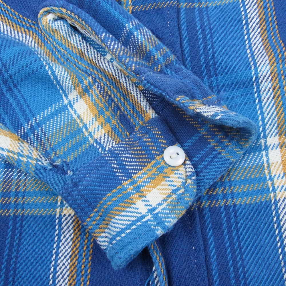 希少　BIG MAC チェックシャツ　70s 長袖　ブルー系　ダメージ加工　Ｍ