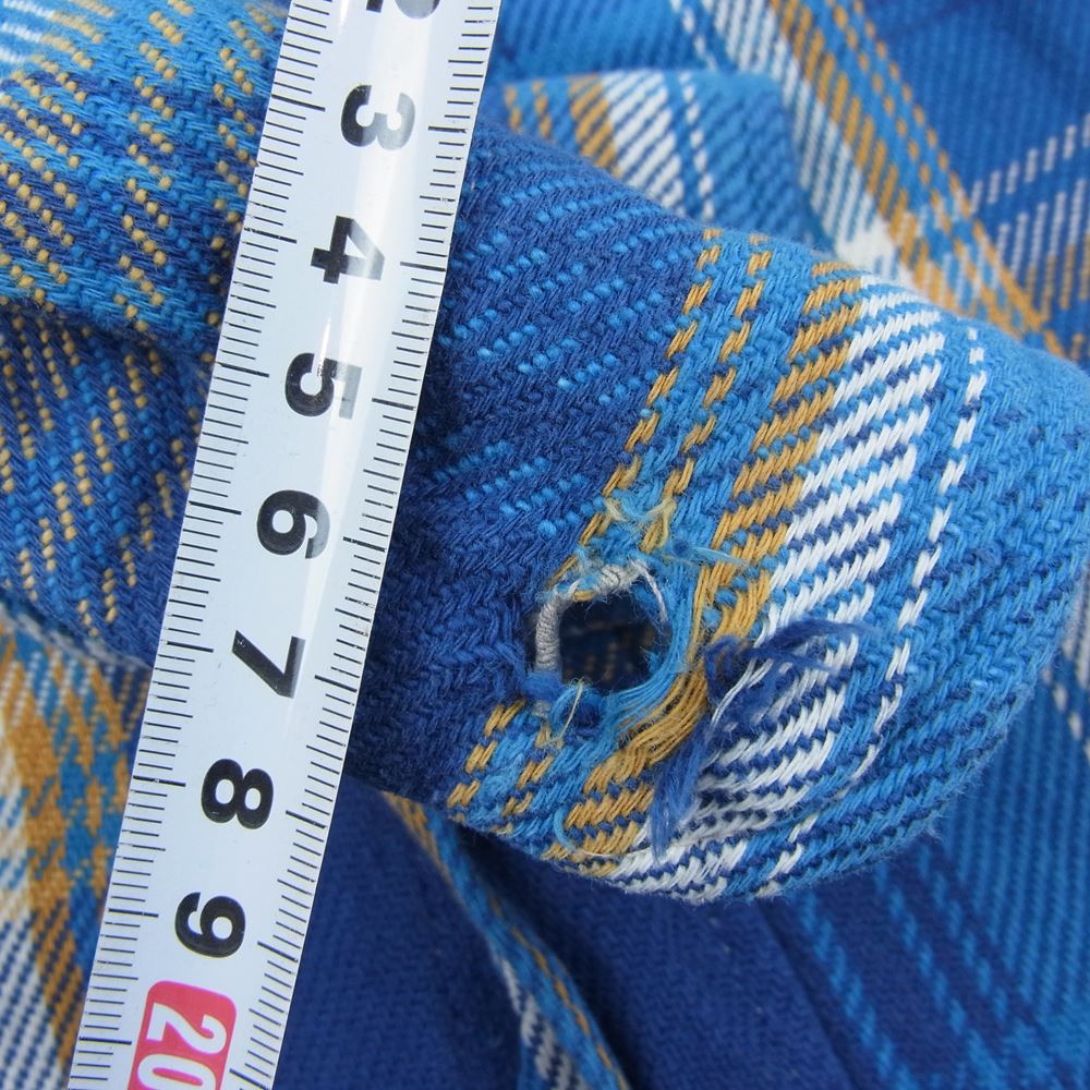希少　BIG MAC チェックシャツ　70s 長袖　ブルー系　ダメージ加工　Ｍ