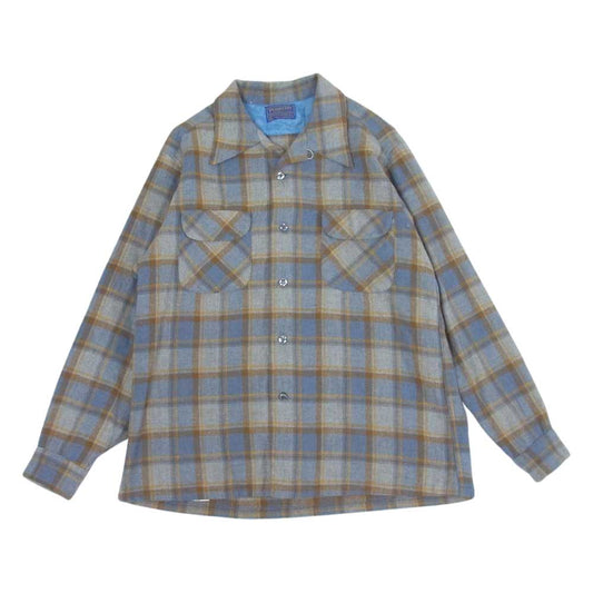 PENDLETON ペンドルトン 70s USA製 ウール 開襟 チェック シャツ グレー系 L【中古】