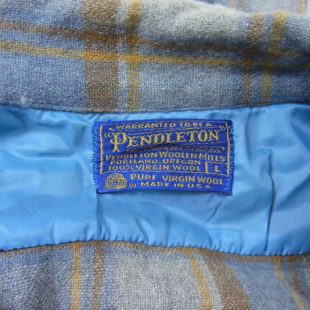 PENDLETON ペンドルトン 70s USA製 ウール 開襟 チェック シャツ グレー系 L【中古】