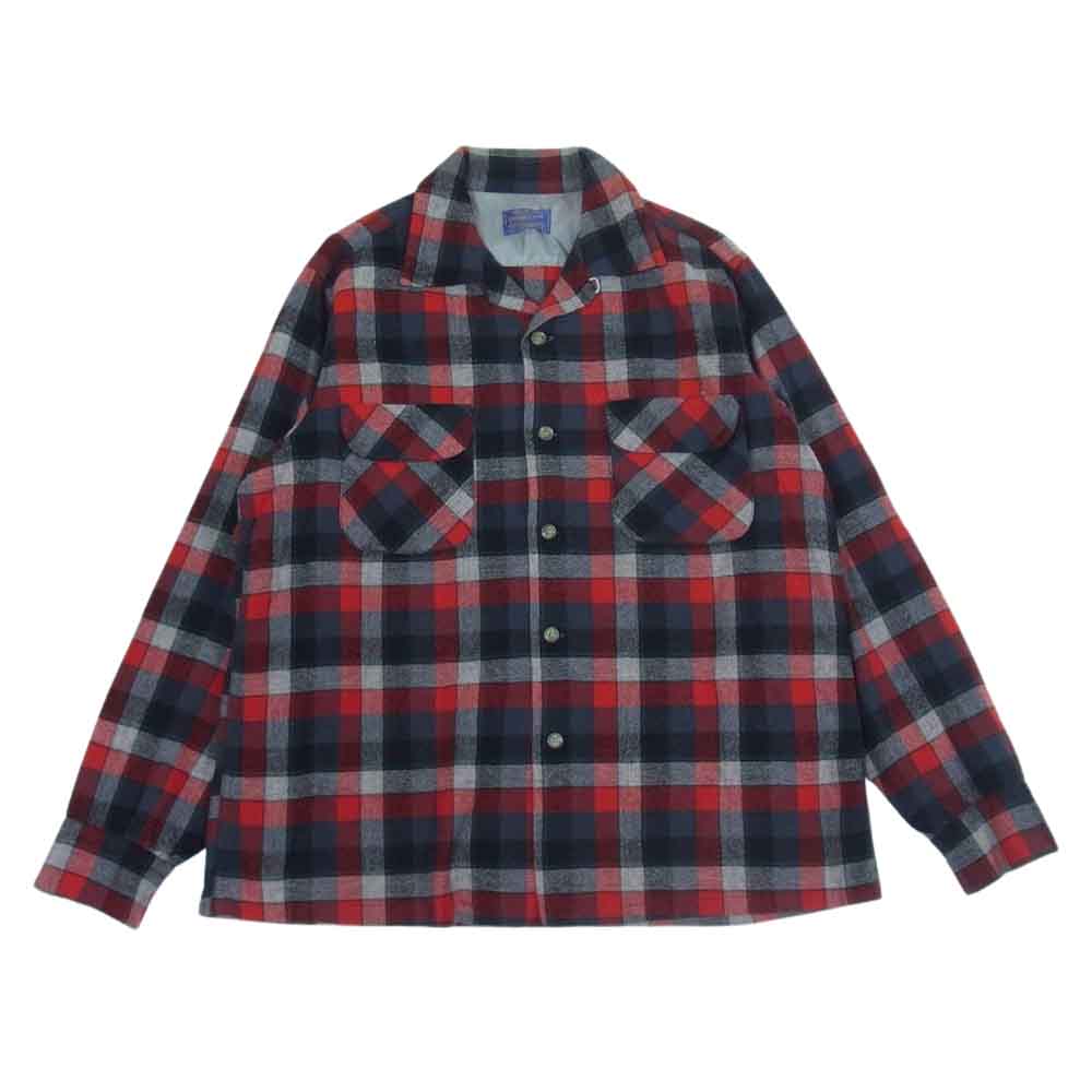 PENDLETON ペンドルトン 50s USA製 ウール 開襟 チェック シャツ レッド系 L【中古】