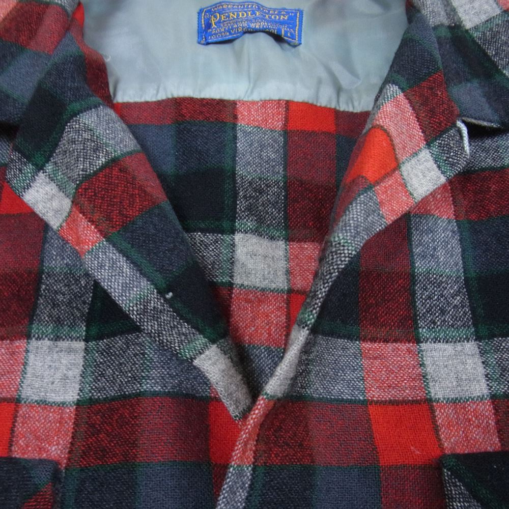 PENDLETON ペンドルトン 50s USA製 ウール 開襟 チェック シャツ レッド系 L【中古】