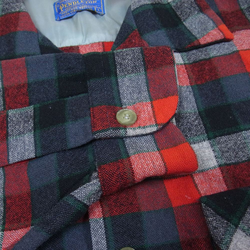 PENDLETON ペンドルトン 50s USA製 ウール 開襟 チェック シャツ レッド系 L【中古】