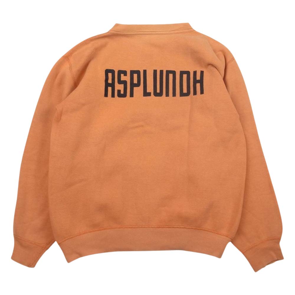 ヴィンテージ セットインスリーブ 4本針縫い 前V USA製 ASPLUNDH プリント スウェット トレーナー オレンジ系 M【中古】