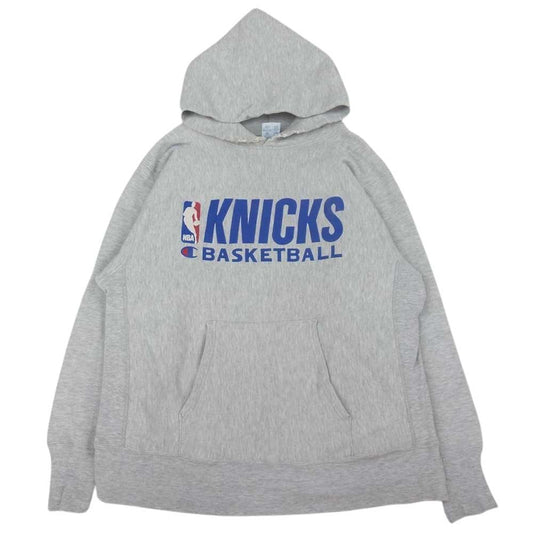 Champion チャンピオン 90s 刺繍タグ KNICKS BASKETBALL プリント リバースウィーブ プルオーバー パーカー グレー系 L【中古】