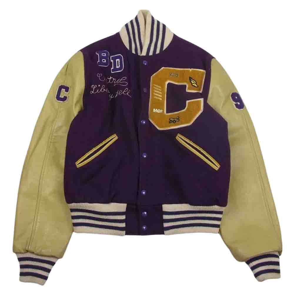 キャッチボール ヴィンテージ 袖レザー スタジャン スタジアムジャケット エンジ系 ベージュ系 44【中古】