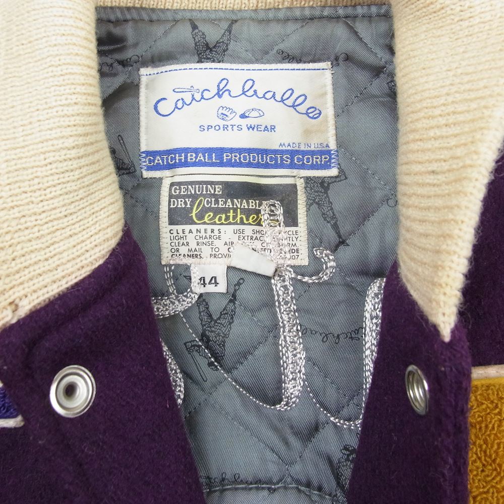 キャッチボール ヴィンテージ 袖レザー スタジャン スタジアムジャケット エンジ系 ベージュ系 44【中古】