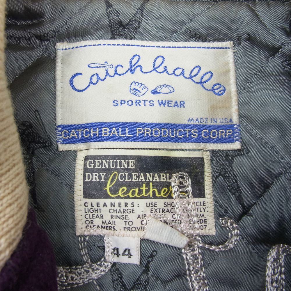 キャッチボール ヴィンテージ 袖レザー スタジャン スタジアムジャケット エンジ系 ベージュ系 44【中古】