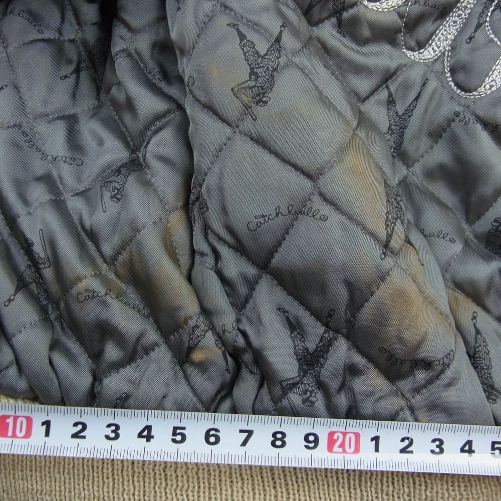 キャッチボール ヴィンテージ 袖レザー スタジャン スタジアムジャケット エンジ系 ベージュ系 44【中古】