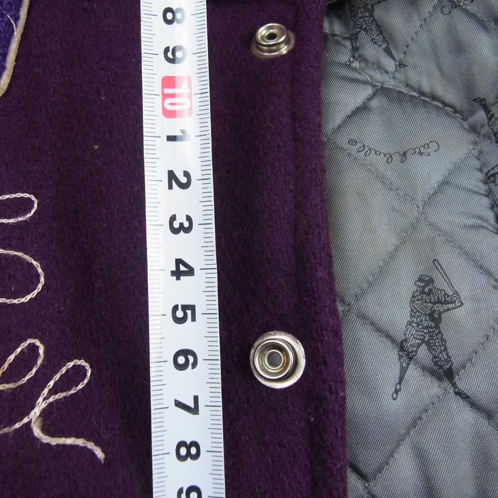 キャッチボール ヴィンテージ 袖レザー スタジャン スタジアムジャケット エンジ系 ベージュ系 44【中古】