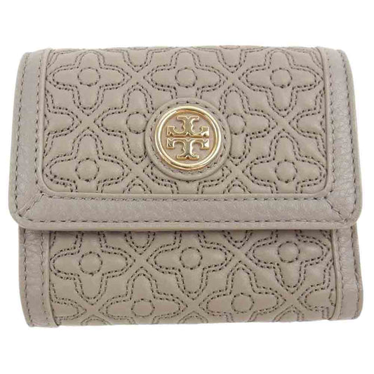 Tory Burch トリーバーチ 三つ折り ロゴ キルティング ウォレット 財布 グレー系【中古】