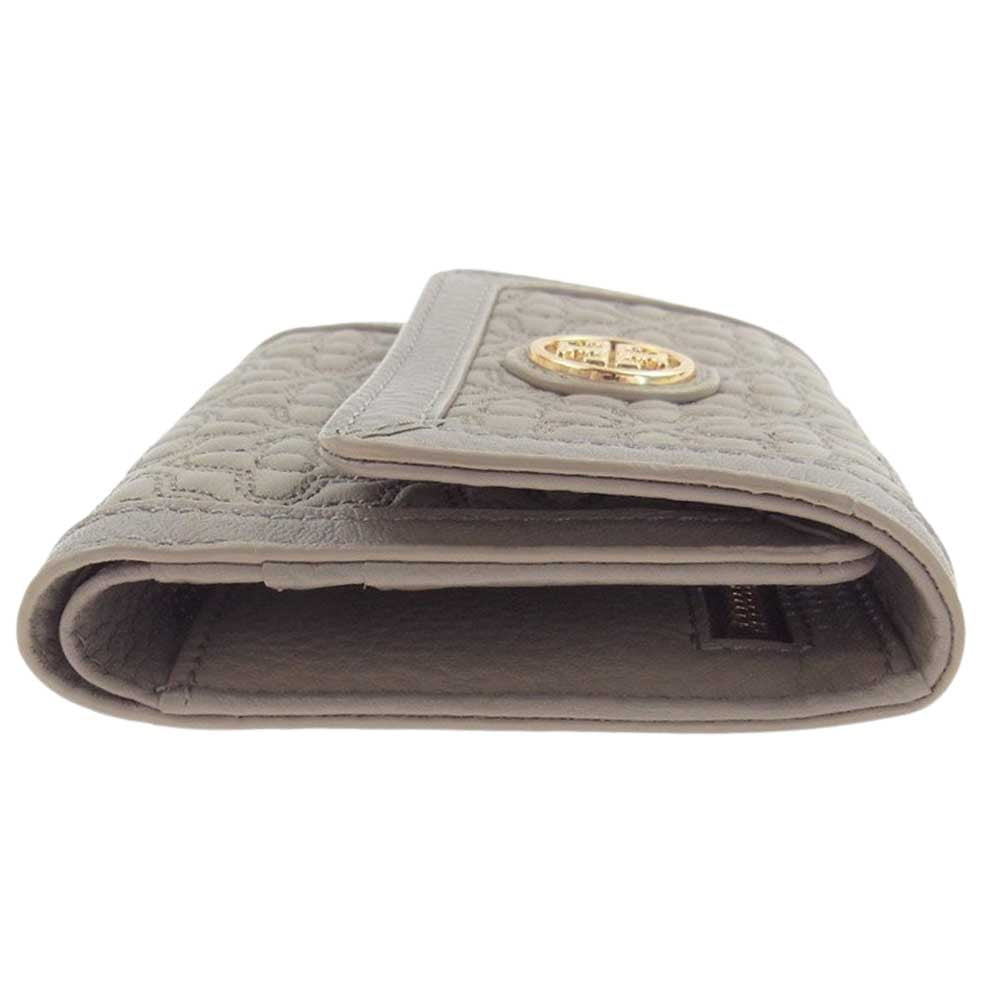 Tory Burch トリーバーチ 三つ折り ロゴ キルティング ウォレット 財布 グレー系【中古】