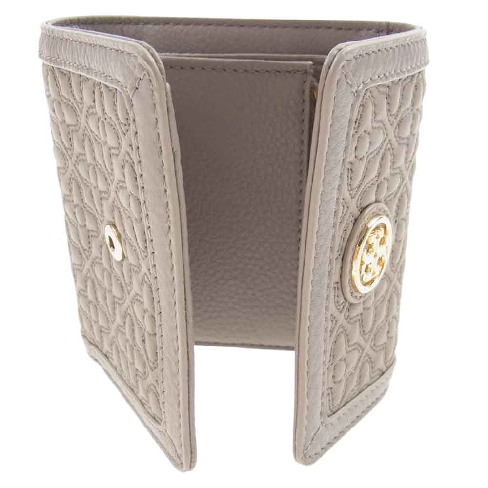 Tory Burch トリーバーチ 三つ折り ロゴ キルティング ウォレット 財布 グレー系【中古】