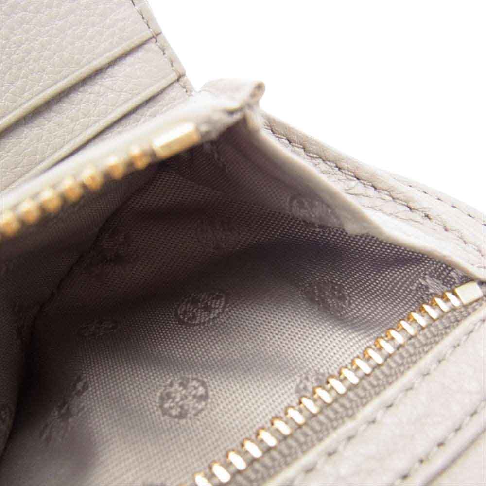 Tory Burch トリーバーチ 三つ折り ロゴ キルティング ウォレット 財布 グレー系【中古】