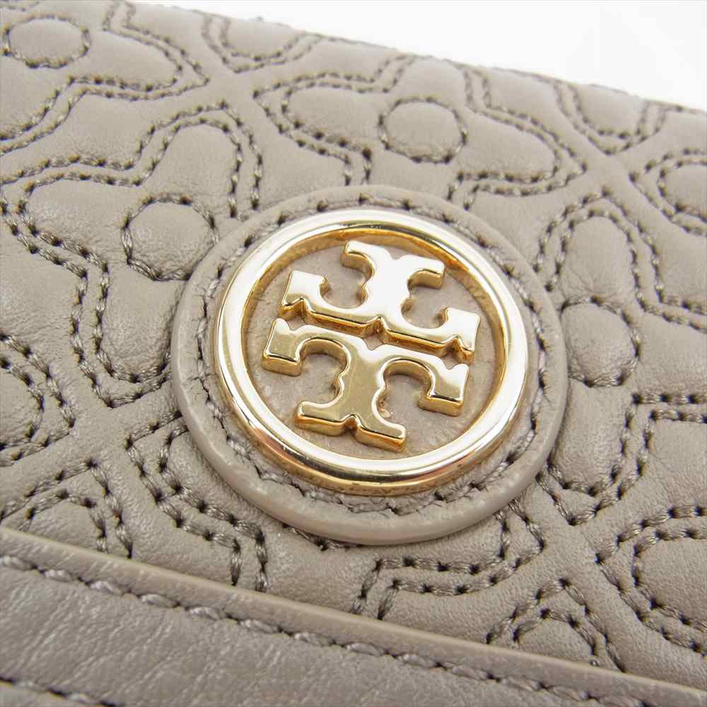 Tory Burch トリーバーチ 三つ折り ロゴ キルティング ウォレット 財布 グレー系【中古】