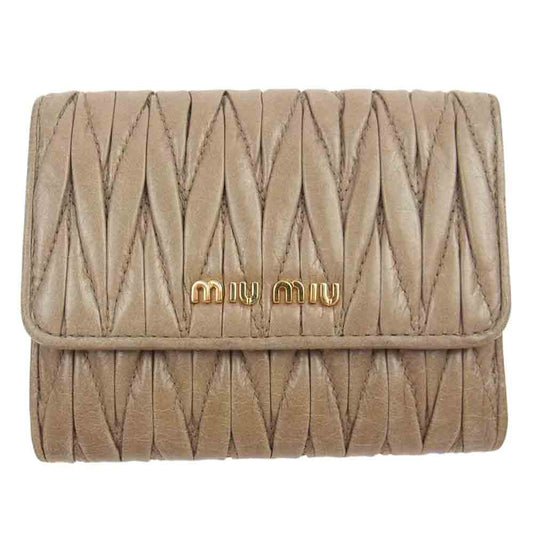 MIUMIU ミュウミュウ マテラッセ 三つ折り 財布 ベージュ系【中古】